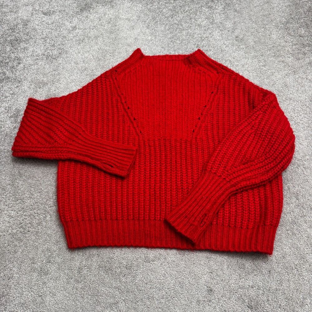 Few Moda Wool Blend Chunky Ribbed Knit Thumbhole Pullover Sweater Womens XS Red
